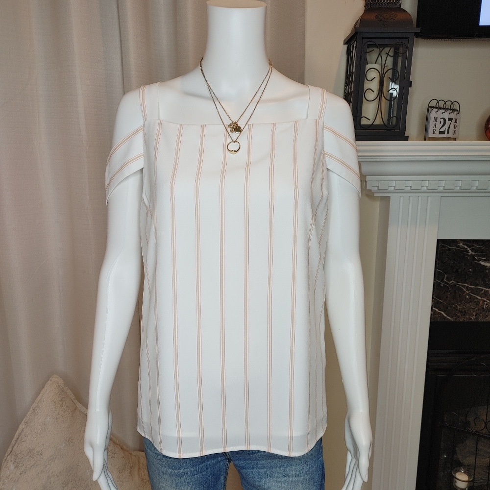 MADISON COLD SHOULDER TOP, STRIPED WHITE XL